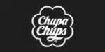 El logotipo de Chupa Chups presenta el nombre de la marca escrito en blanco dentro de una forma de flor delineada en blanco sobre un fondo negro.