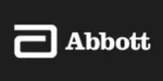 Un fondo negro con el logotipo de Abbott, que consta de una letra "A" estilizada seguida de la palabra "Abbott" en texto blanco, simboliza sus estrategias de marketing.