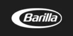 Logotipo de Barilla en texto blanco sobre fondo negro dentro de una forma ovalada.