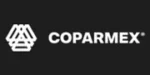 Logotipo de COPARMEX con diseño geométrico en color blanco sobre fondo negro.