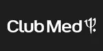 Logotipo con fondo negro que presenta el texto "Club Med" en blanco, seguido de un símbolo de tridente.