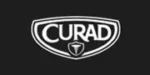Logotipo de Curad que presenta el nombre de la marca en letras blancas dentro de una forma de escudo, con un escudo más pequeño que contiene un símbolo de caduceo debajo del texto.