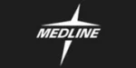Logotipo de Medline que presenta un gran diseño de estrella blanca encima de la palabra "MEDLINE" en letras blancas en negrita sobre un fondo negro.