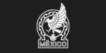 Logotipo blanco con un águila estilizada y la palabra “México” sobre fondo negro.