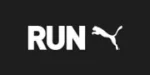 Fondo negro con la palabra "RUN" en letras blancas en negrita, seguida del logotipo de Puma saltando.